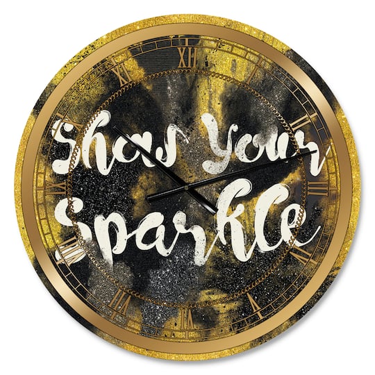 Designart 'Show Your Sparkle Quote Black On Gold Glam Wall Clock